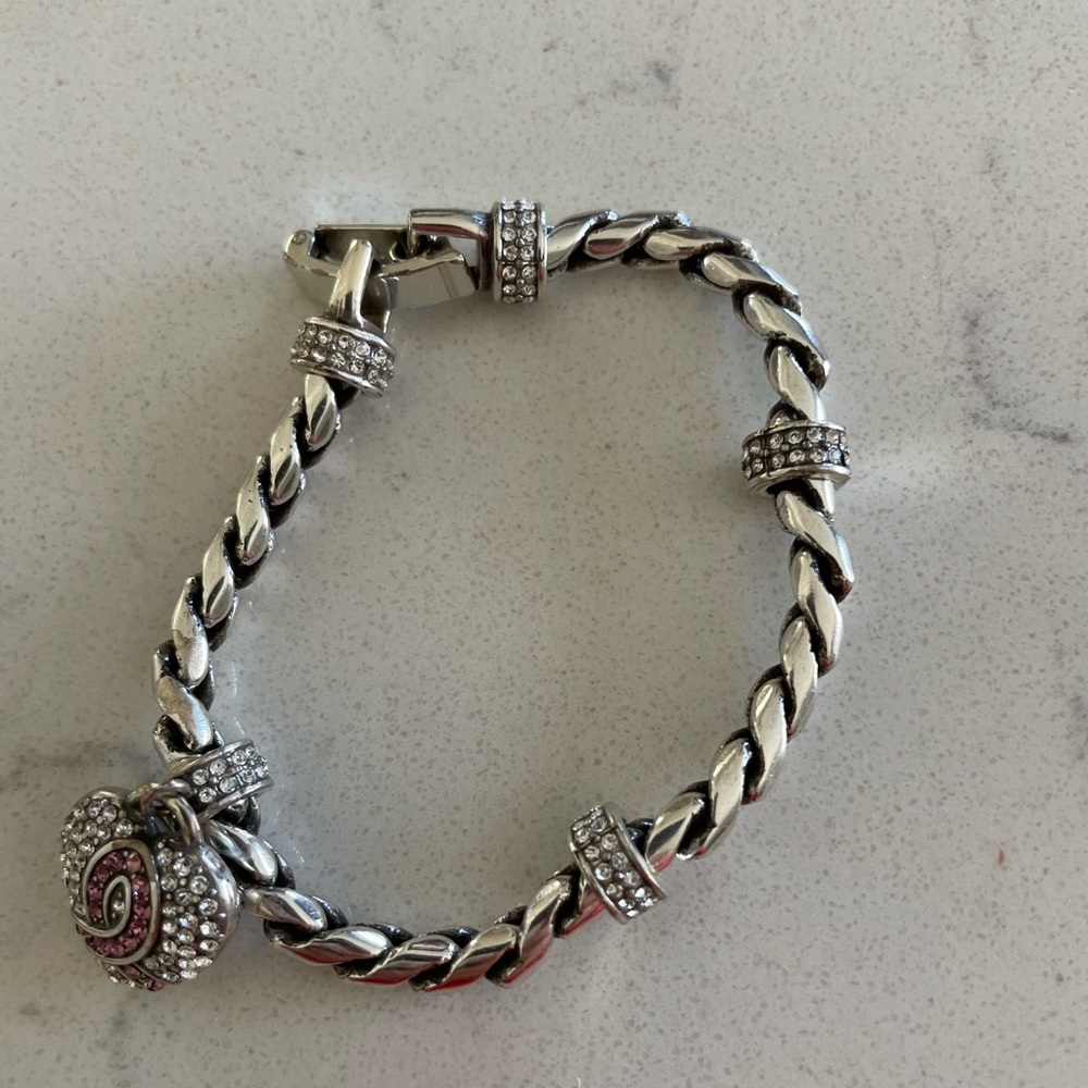 Brighton Elegant Silver and Pink Heart Bracelet